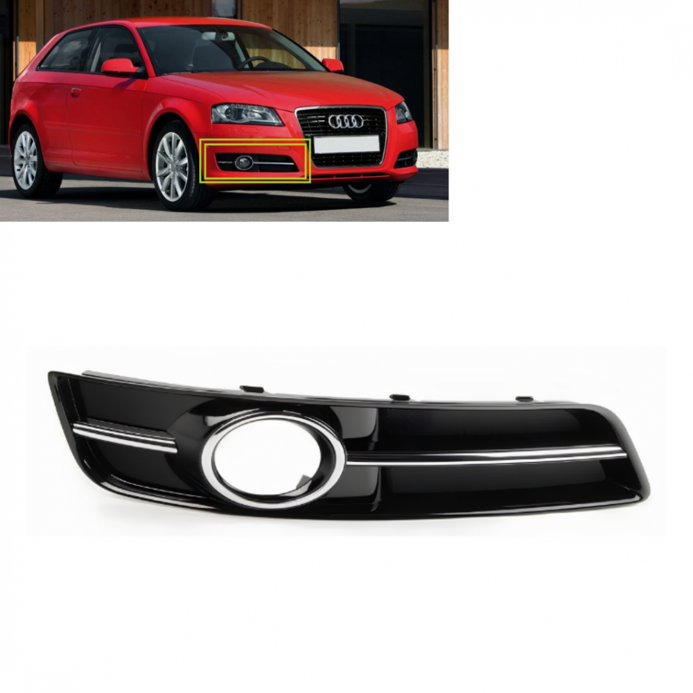 AUDİ A3 2009-2013 SAĞ SİS KAPAGI SİSLİ KROMLU PARLAK SİYAH 8P0807682J