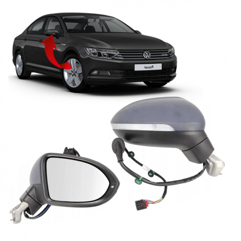 PASSAT B8 2015> SAĞ AYNA KOMPLE CEVRE AYDINL HAFIZALI KATLANIR 13 PİN 3G1857508EB